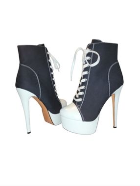 Onlymaker Black Canvas Platform Sneaker Heels Stiletto Ankle Boots US 9 EU 39